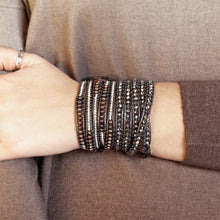 Chan Luu Crystal Coated Silver Gunmetal Leather Wrap Bracelet BS-3469