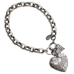 Catherine Popesco Sterling Silver Plated Crystal Heart Locket Bracelet, 1681