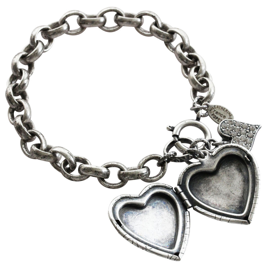 Catherine Popesco Sterling Silver Plated Crystal Heart Locket 