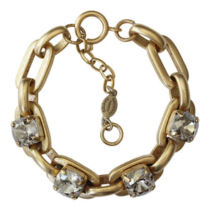 Catherine Popesco 14k Gold Plated Link Chain 4 Stone Statement Crystal Bracelet, 1875G Shade