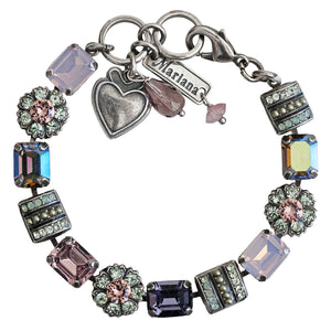 Mariana "Iris" Silver Plated Baguette Rectangle Floral Crystal Bracelet, 4099 1327