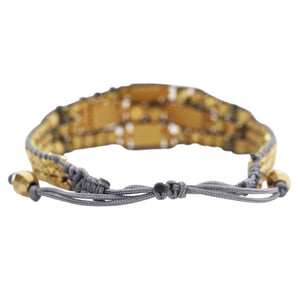Chan Luu Labradorite Gold Plated Nuggets Pull-Tie Single Statement Leather Cuff Bracelet BG-5006