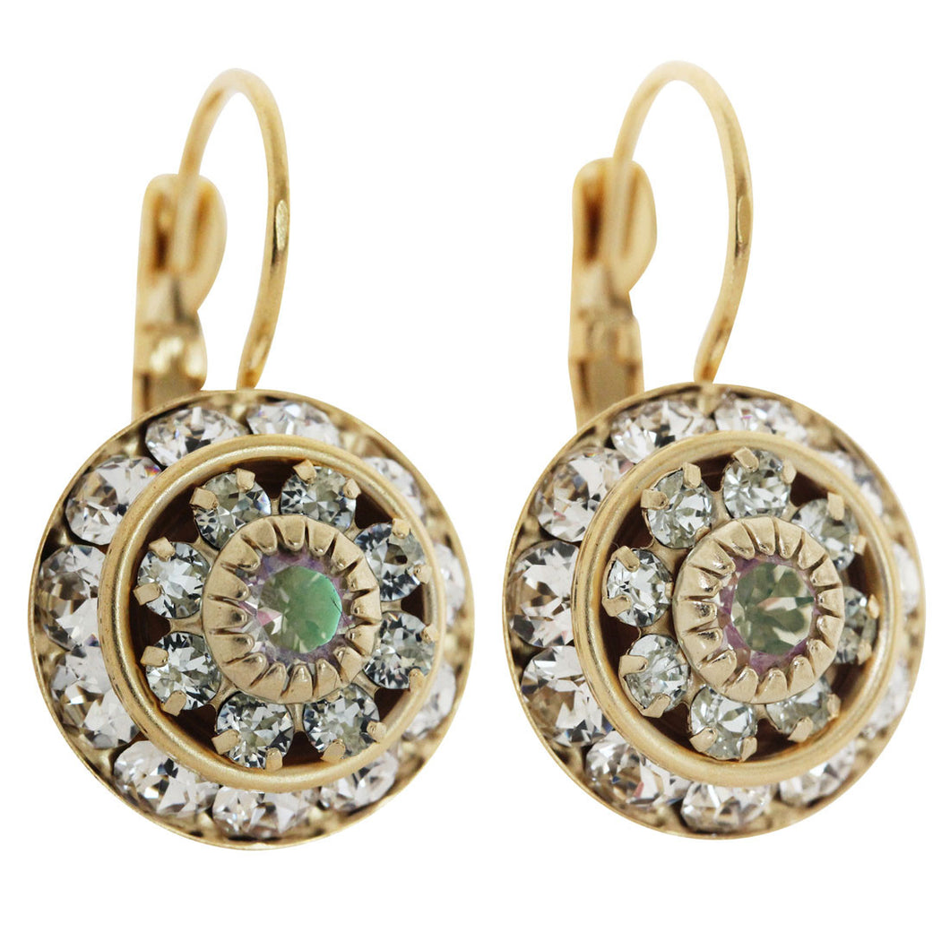 Liz Palacios 14k Gold Plated Large Rondelle Blossom Swarovski Crystal Earrings, JE-78 Clear Iridescent
