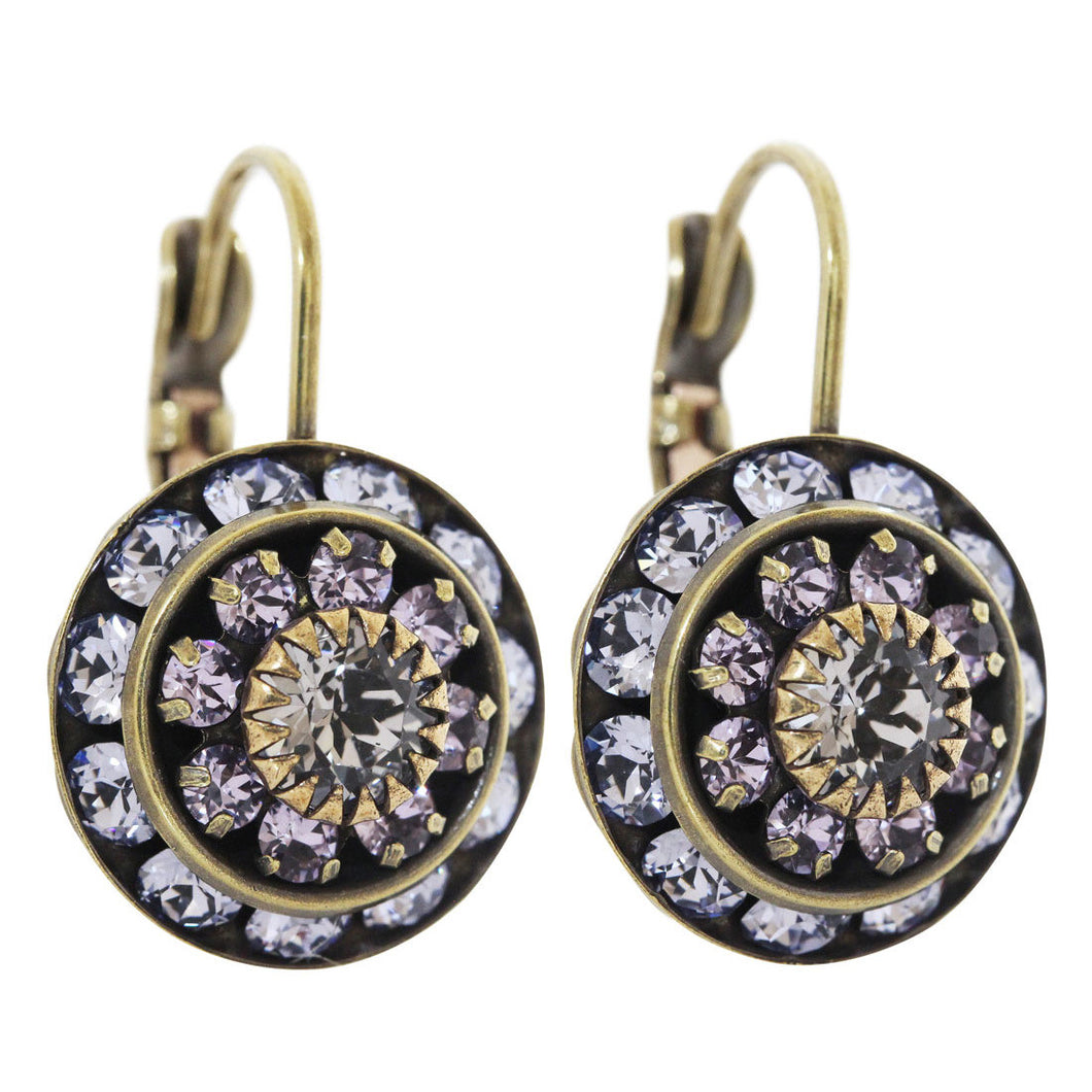 Liz Palacios Antiqued Brass Large Rondelle Blossom Swarovski Crystal Earrings, BSE-44 Light Purple Violet