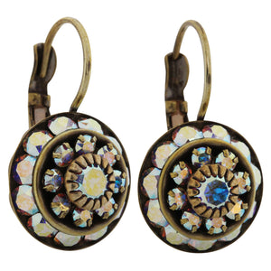 Liz Palacios Antiqued Brass Large Rondelle Blossom Swarovski Crystal Earrings, JE-78 AB