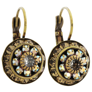 Liz Palacios Antiqued Brass Large Rondelle Blossom Swarovski Crystal Earrings, SE-93 Colorado AB