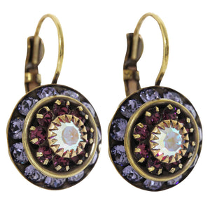 Liz Palacios Antiqued Brass Large Rondelle Blossom Swarovski Crystal Earrings, BDE-6 Purple AB Mix