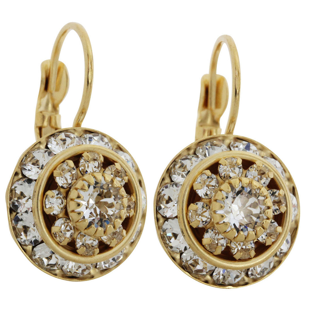 Liz Palacios 14k Gold Plated Large Rondelle Blossom Swarovski Crystal Earrings, SE-88 Clear