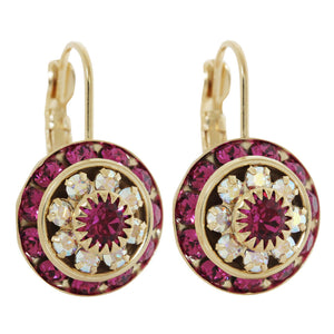 Liz Palacios 14k Gold Plated Large Rondelle Blossom Swarovski Crystal Earrings, JE-78 Fuchsia AB