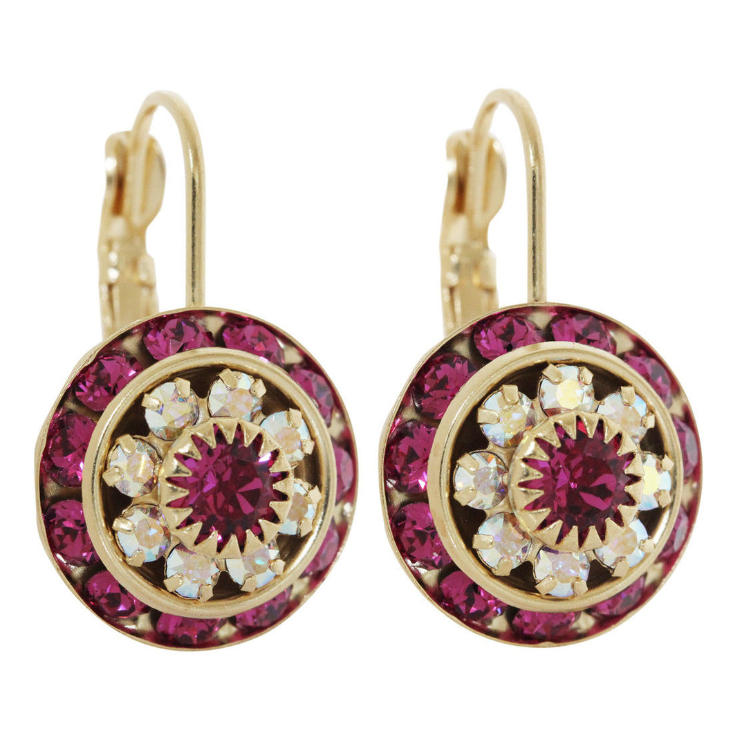 Liz Palacios 14k Gold Plated Large Rondelle Blossom Swarovski Crystal Earrings, JE-78 Fuchsia AB