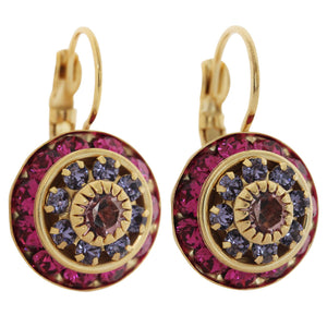 Liz Palacios 14k Gold Plated Large Rondelle Blossom Swarovski Crystal Earrings, JE-78 Fuchsia Purple