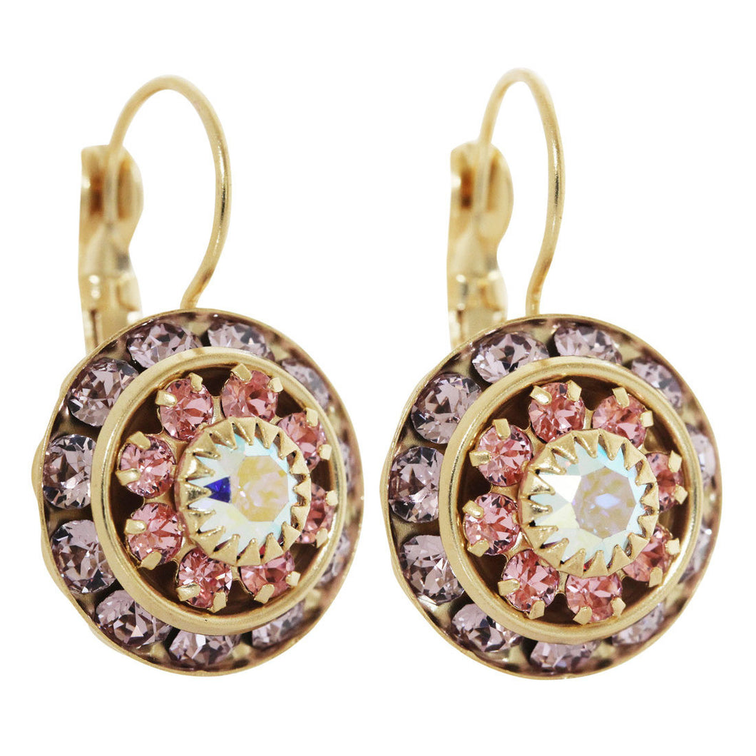 Liz Palacios 14k Gold Plated Large Rondelle Blossom Swarovski Crystal Earrings, JE-78 Violet Pink Rose AB