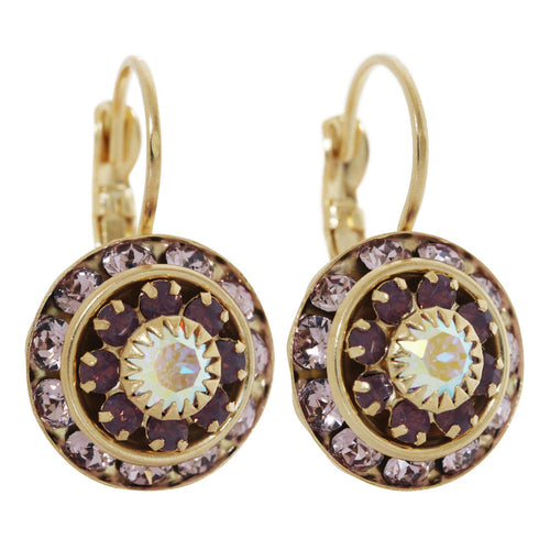 Liz Palacios 14k Gold Plated Large Rondelle Blossom Swarovski Crystal Earrings, JE-78 Violet Purple AB