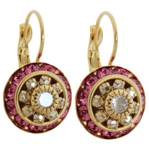 Liz Palacios 14k Gold Plated Large Rondelle Blossom Swarovski Crystal Earrings, JE-78 Rose Golden Shadow