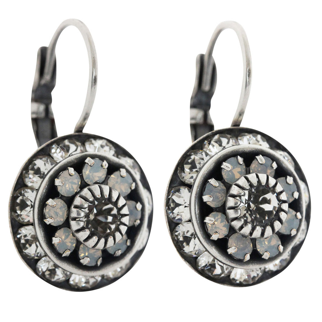 Liz Palacios Sterling Silver Plated Large Rondelle Blossom Swarovski Crystal Earrings, JE-78 Clear White Iridescent