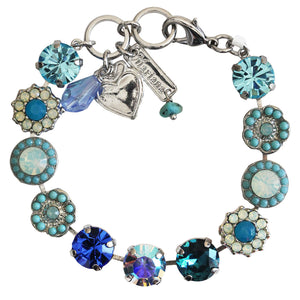 Mariana "Blue Lagoon" Rhodium Plated Lovable Rosette Crystal Bracelet, Turquoise 4084 1205ro