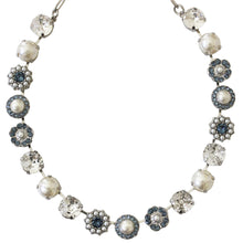 Mariana "Blue Denim Pearls" Rhodium Plated Lovable Rosette Crystal Necklace, 3084 139-1ro