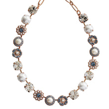 Mariana "Blue Denim Pearl" Rose Gold Plated Lovable Rosette Crystal Necklace, 3084 139-1rg