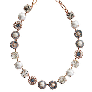 Mariana "Blue Denim Pearl" Rose Gold Plated Lovable Rosette Crystal Necklace, 3084 139-1rg