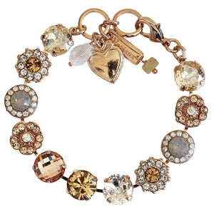 Mariana "Peace" Rose Gold Plated Lovable Rosette Crystal Mosaic Statement Bracelet, Peach Golden Shadow Clear 4084 1125rg