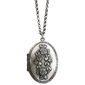 Catherine Popesco Sterling Silver Plated Locket Oval Flowers Necklace, 16" 1503U