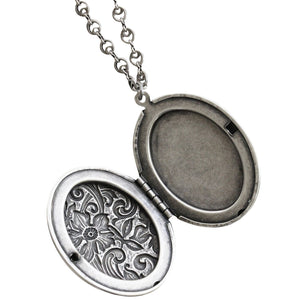 Catherine Popesco Sterling Silver Plated Locket Oval Flowers Necklace, 20" 1503R