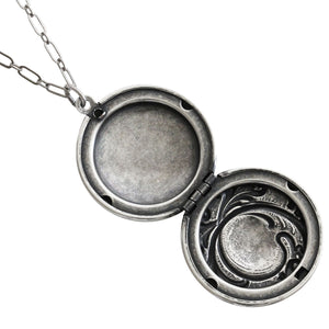 Catherine Popesco Sterling Silver Plated Locket Round Patterned Necklace, 16" 1503X