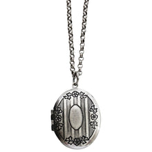 Catherine Popesco Sterling Silver Plated Locket Oval Floral Patterned Necklace, 16" 1502U