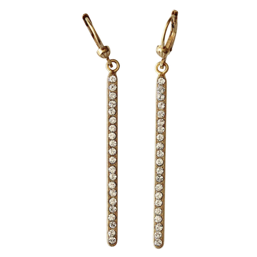 Catherine Popesco 14k Gold Plated Long Skinny Bar Dangle Crystal Earrings, 9462G Clear