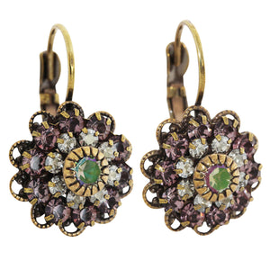 Liz Palacios Antiqued Brass Medium Flower Crystal Earrings, Vintage Pink FLE-38