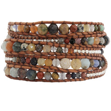 Chan Luu Graduated Multi Stone Natural Brown Leather Wrap Bracelet BS-2624