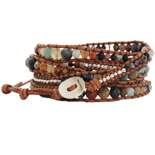 Chan Luu Graduated Multi Stone Natural Brown Leather Wrap Bracelet BS-2624