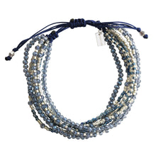Chan Luu TREND Collection Base Metal Blue Mix Multi Strand Crystal Silver Beaded Pull Cord Bracelet BSZ-4085