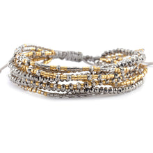 Chan Luu TREND Collection Base Metal Grey Mix Multi Strand Crystal Gold Silver Beaded Pull Cord Bracelet BGZ-4085