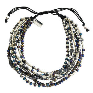 Chan Luu TREND Collection Base Metal Twilight Mix Multi Strand Crystal Silver Beaded Pull Cord Bracelet BSZ-4085