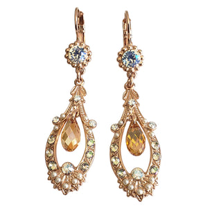 Mariana "Aurora" Rose Gold Plated Open Oval with Dangle Briolette Crystal Earrings, 1120 1093rg