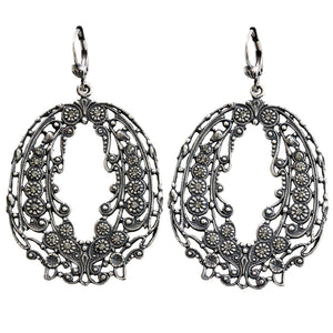 Catherine Popesco Sterling Silver Plated Ornate Nouvelle Crystal Earrings, 4668 Gray