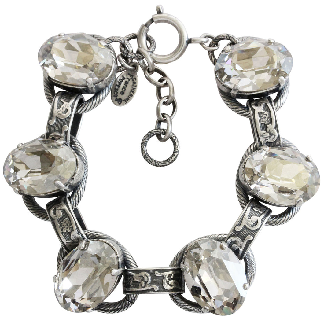 Catherine Popesco Sterling Silver Plated Crystal Oval Scroll Link Bracelet, 1609 Shade