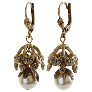 Catherine Popesco 14k Gold Plated Simulated Pearl Beaded Leaf Cap Earrings, 4450G