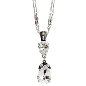 Mariana "On A Clear Day" Silver Plated Double Pear Pendant Crystal Necklace, 5032/4 011AB