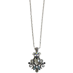 Mariana "Martini" Silver Plated Ornate Oval Scroll Pendant Crystal Necklace, 5023/5 215-3