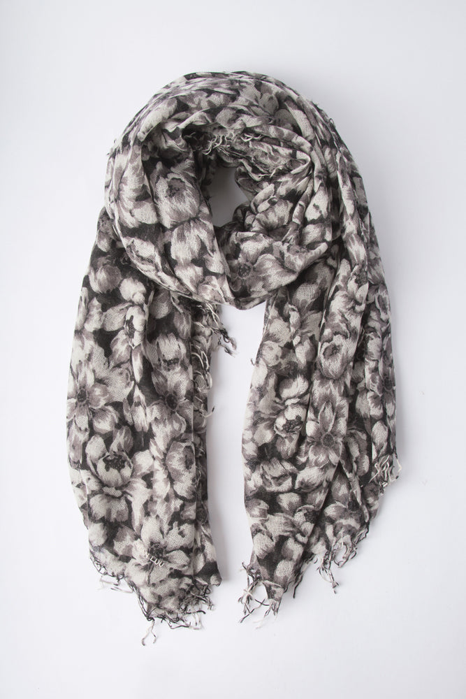 Chan Luu Cashmere and Silk Scarf Wrap - Black Combo Peony Print BRH-SC-452