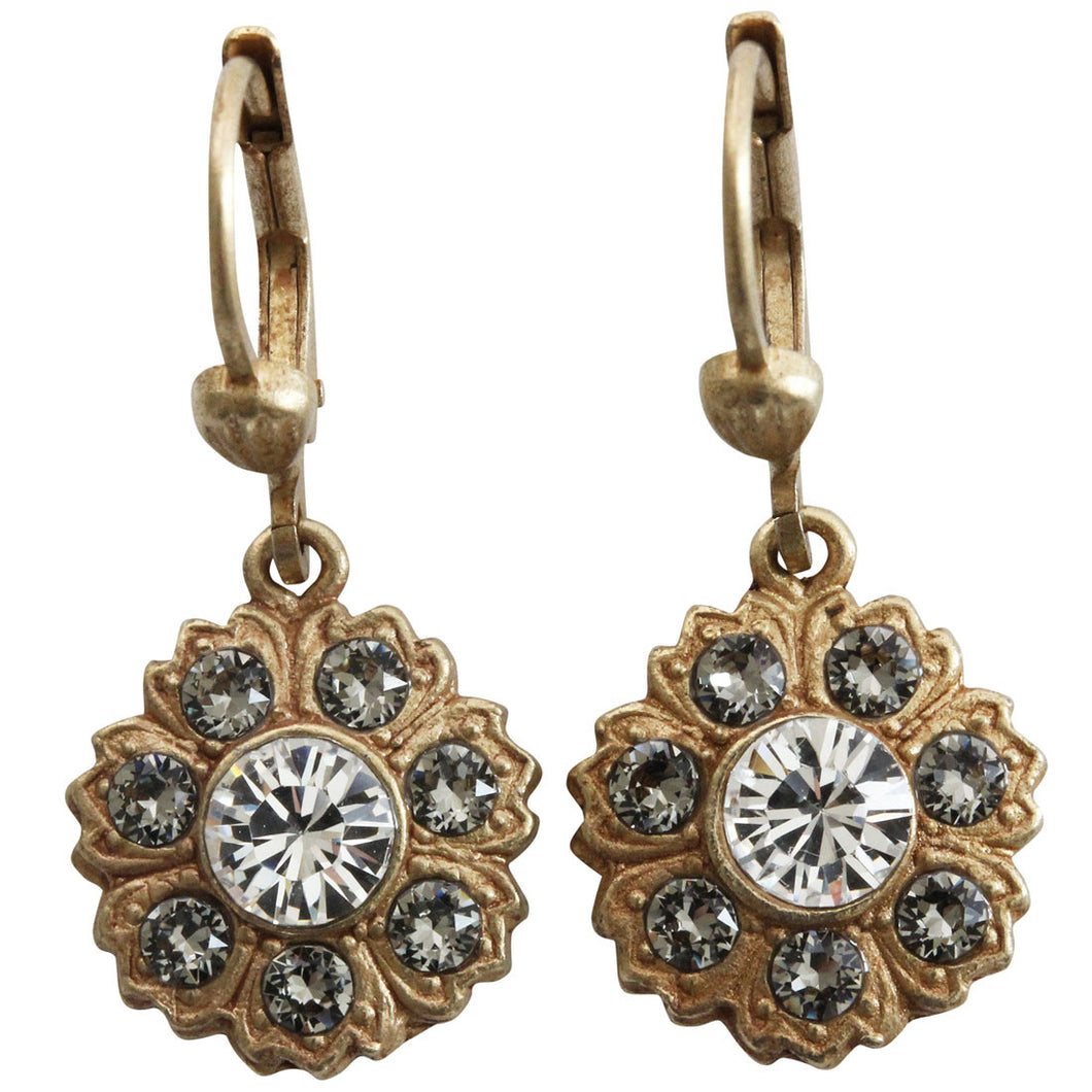 Catherine Popesco 14k Gold Plated Petite Flower Crystal Earrings, 4619G Clear Grey