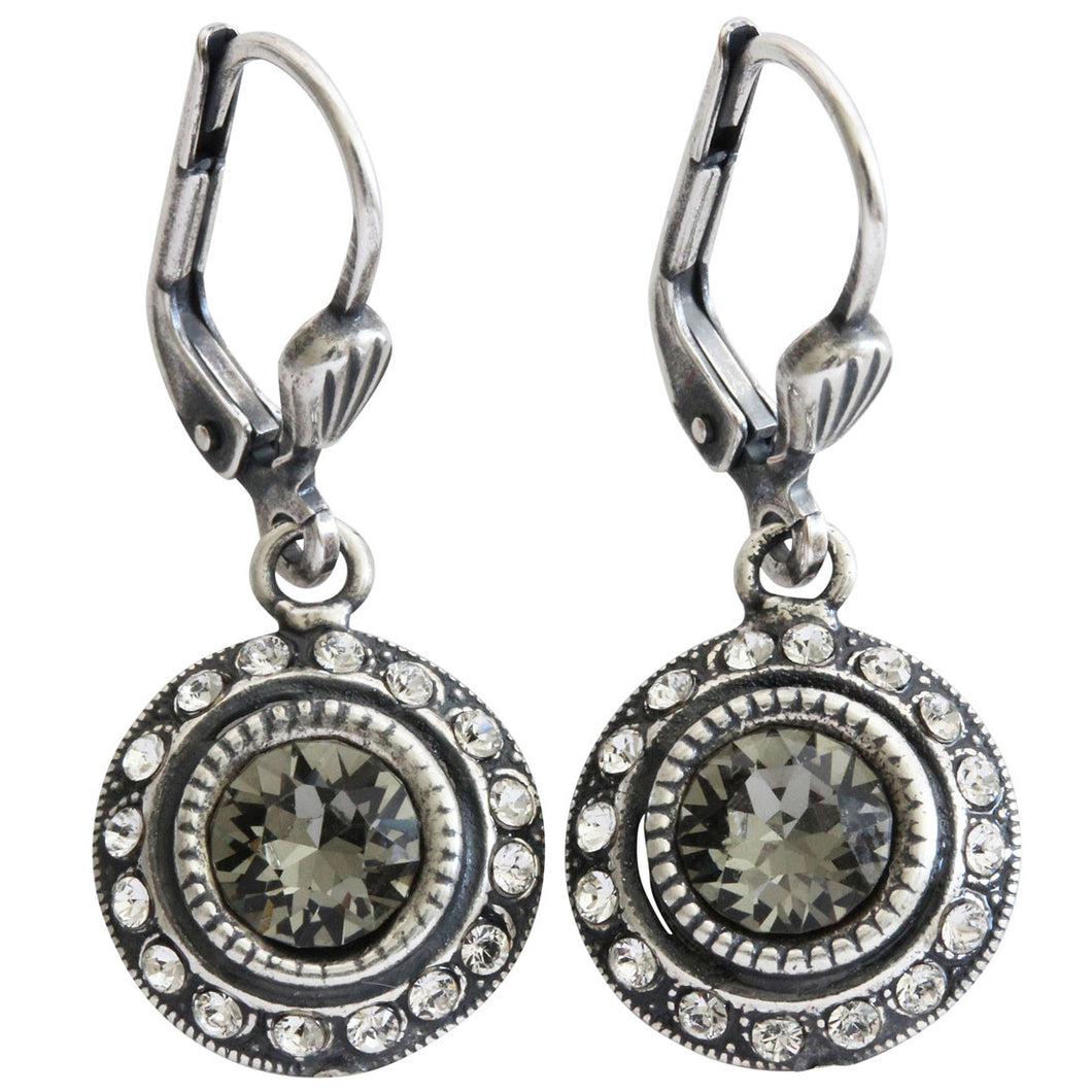 Catherine Popesco Sterling Silver Plated Petite Round Crystal Earrings, 4490 Grey Clear