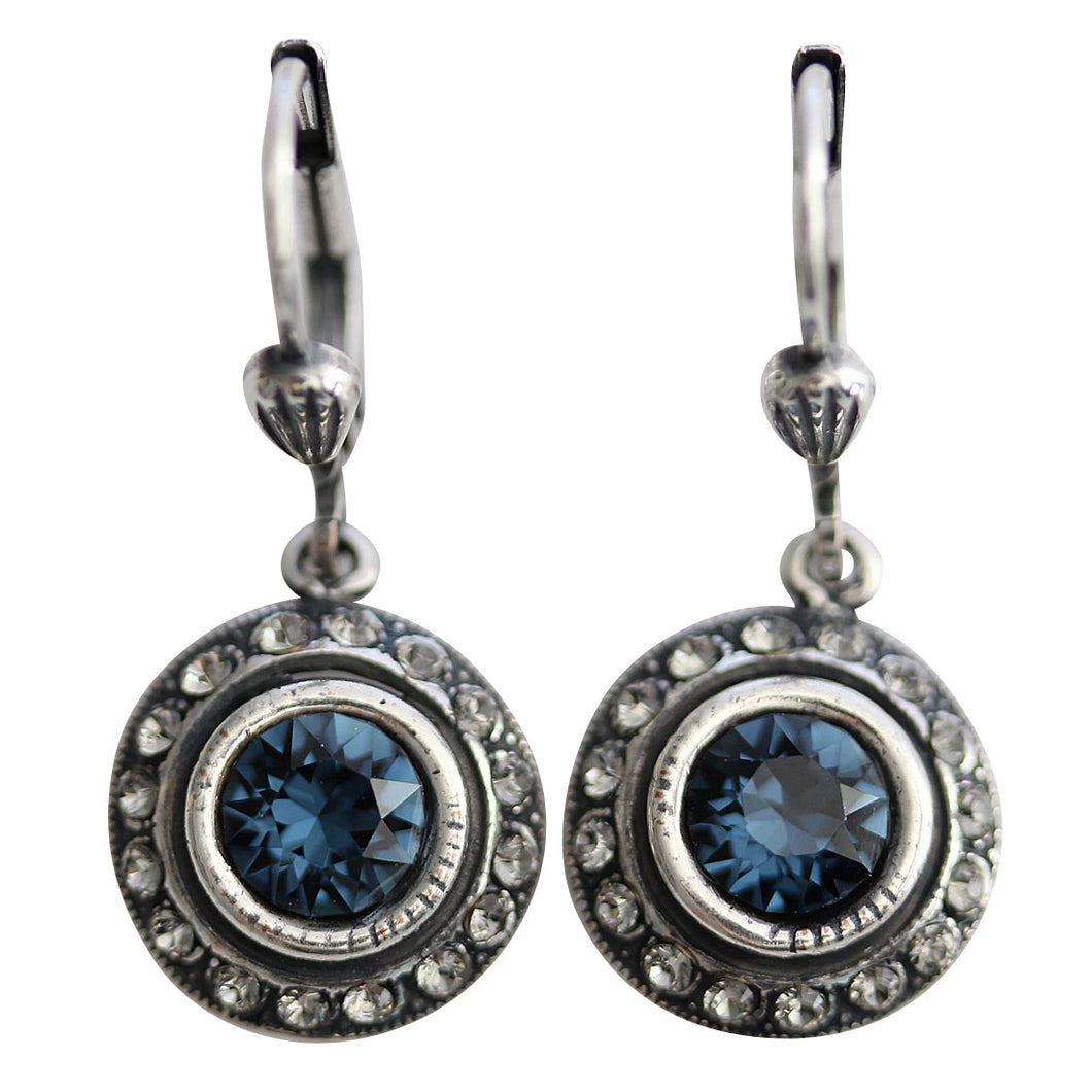 Catherine Popesco Sterling Silver Plated Petite Round Crystal Earrings, 4490 Midnight Grey