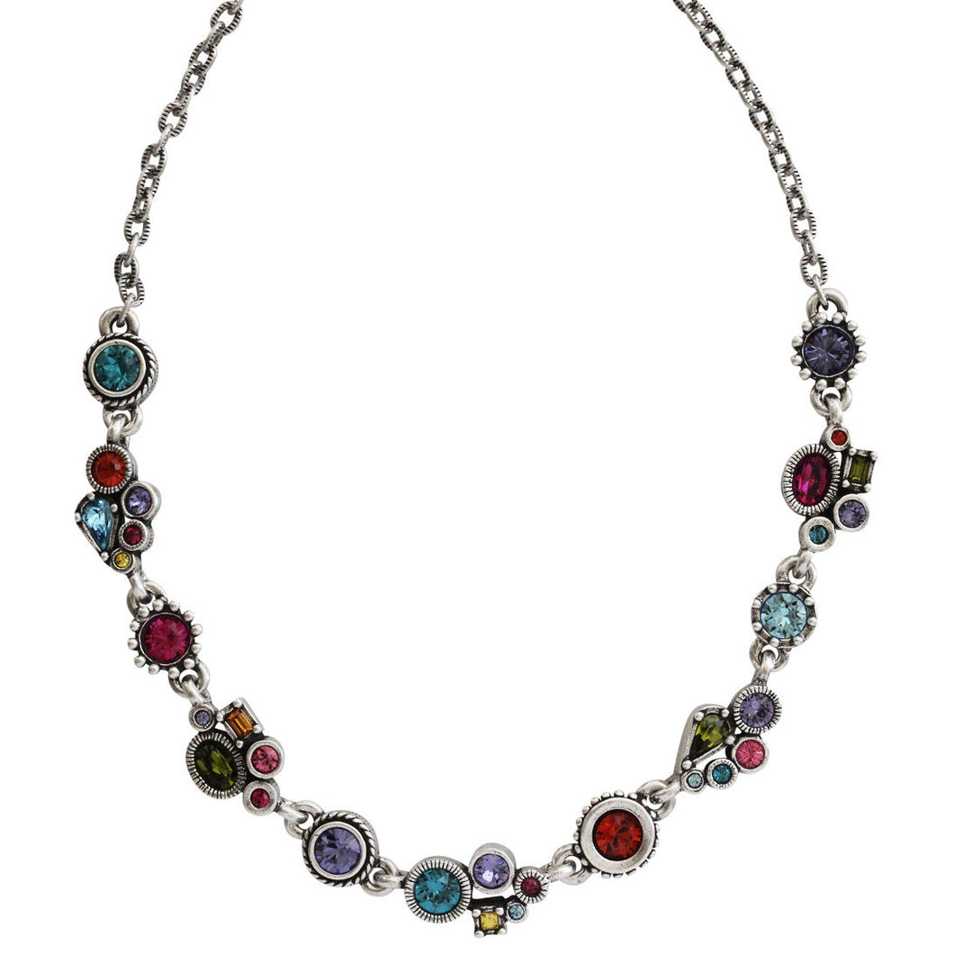 Patricia Locke Petite Sterling Silver Plated Swarovski Crystal Multi Color Necklace, 18.5