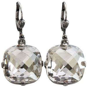 Catherine Popesco Sterling Silver Plated Crystal Pillow Cut Large Earrings, 6575 Shade