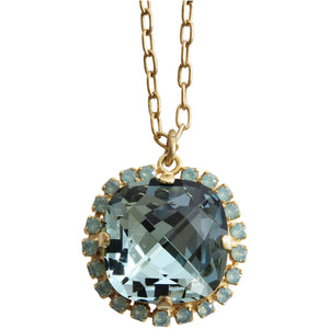 Catherine Popesco 14k Gold Plated Pillow Cut Large Crystal Border Pendant Necklace, 18" 4295GN Blue