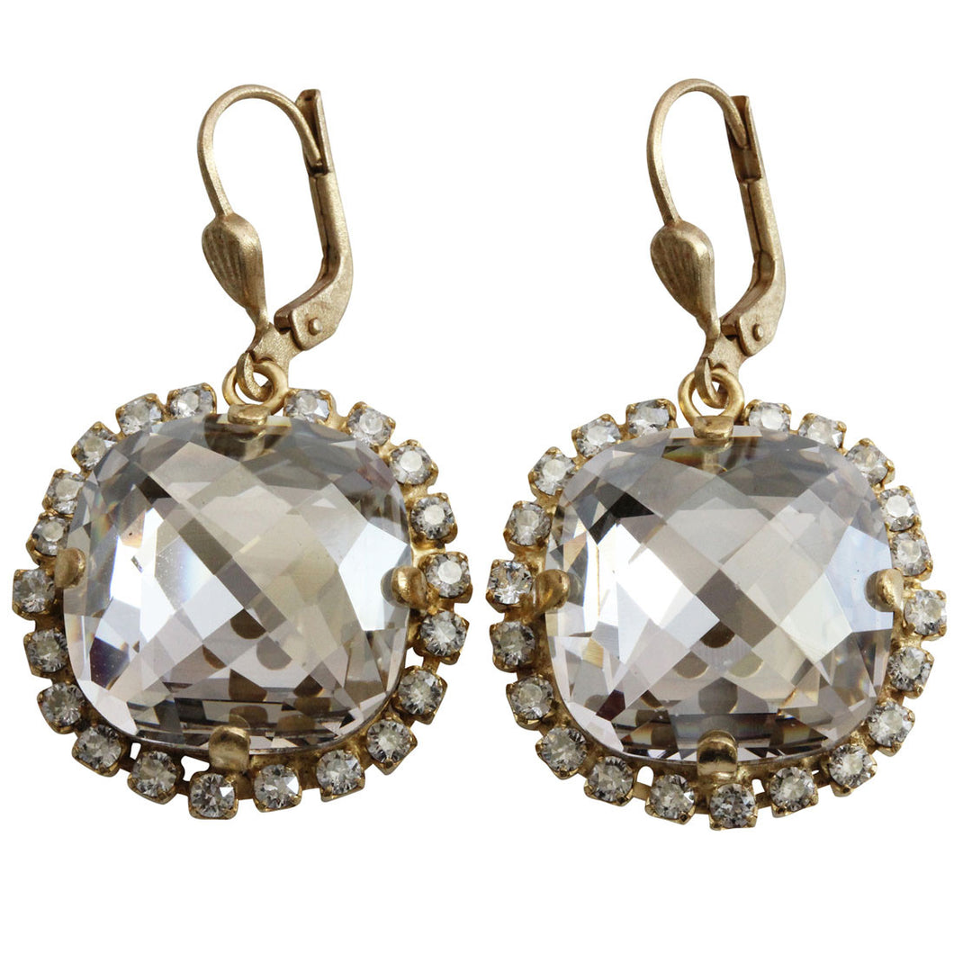 Catherine Popesco 14k Gold Plated Pillow Cut Crystal Border Large Earrings, 4295G Shade