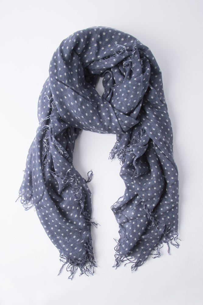 Chan Luu Cashmere and Silk Scarf Wrap - Polka Dot Blue Indigo/Eggshell BRH-SC-301